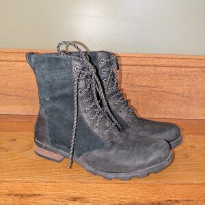 Sorel Emelie Short Lace Womens Combat Boot Size 9.5 Black Suede Leather Zip Up